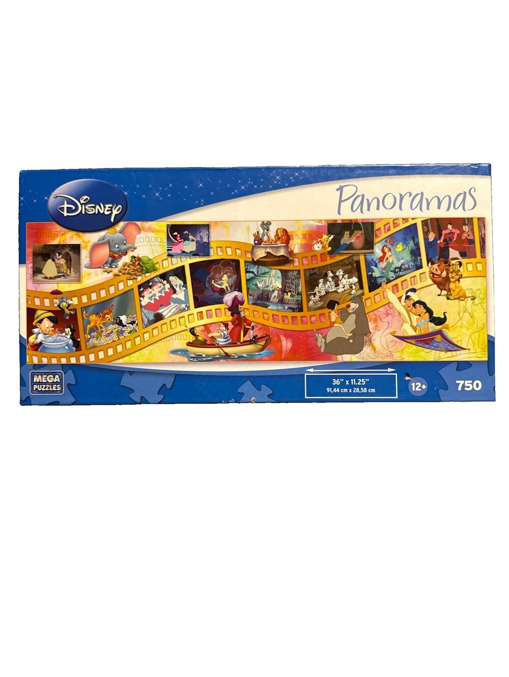 Disney Panoramas 750 Piece Mega Puzzle Classic Movie Film Reel 36” X 11.25”